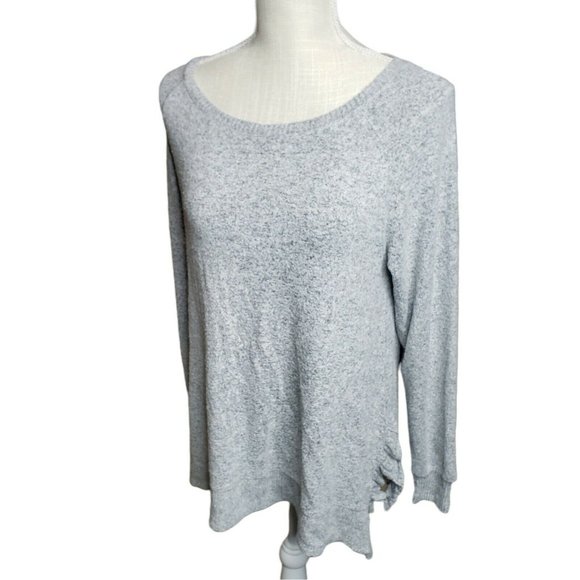 Cupio Women Gray Pullover Sweater M light Weight Ruffle - Picture 2 of 9